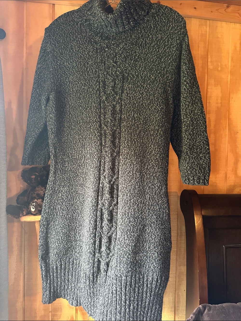 Women’s size lg Chunky Cable-Knit Turtleneck Sweater Dress - black/gray cpv